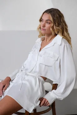 Kat The Label Gracie Shirt Short Set Ivory | Sleep Sets | Sleep Sets
