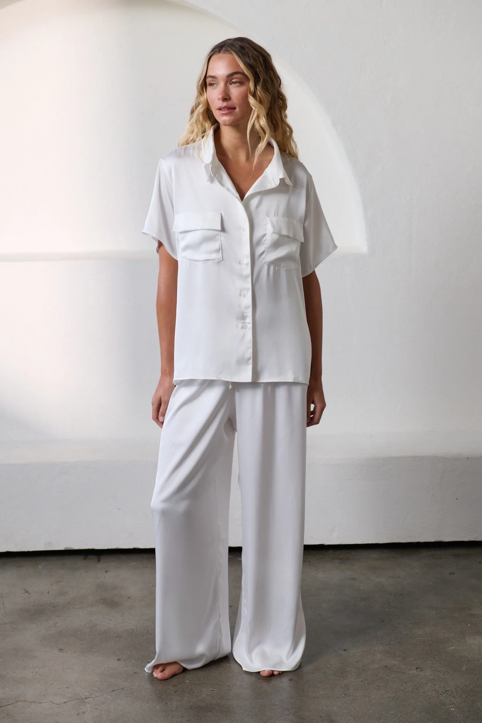 Kat The Label Gracie Short Sleeve Pant Set Ivory | Sleep Sets | Sleep Sets