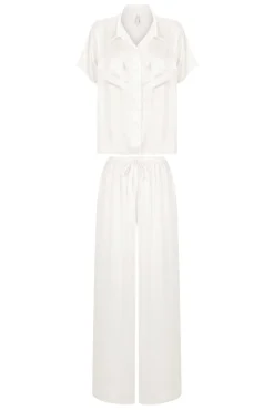Kat The Label Gracie Short Sleeve Pant Set Ivory | Sleep Sets | Sleep Sets