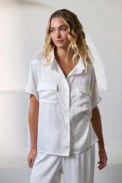 Kat The Label Gracie Short Sleeve Shirt Ivory | Camis