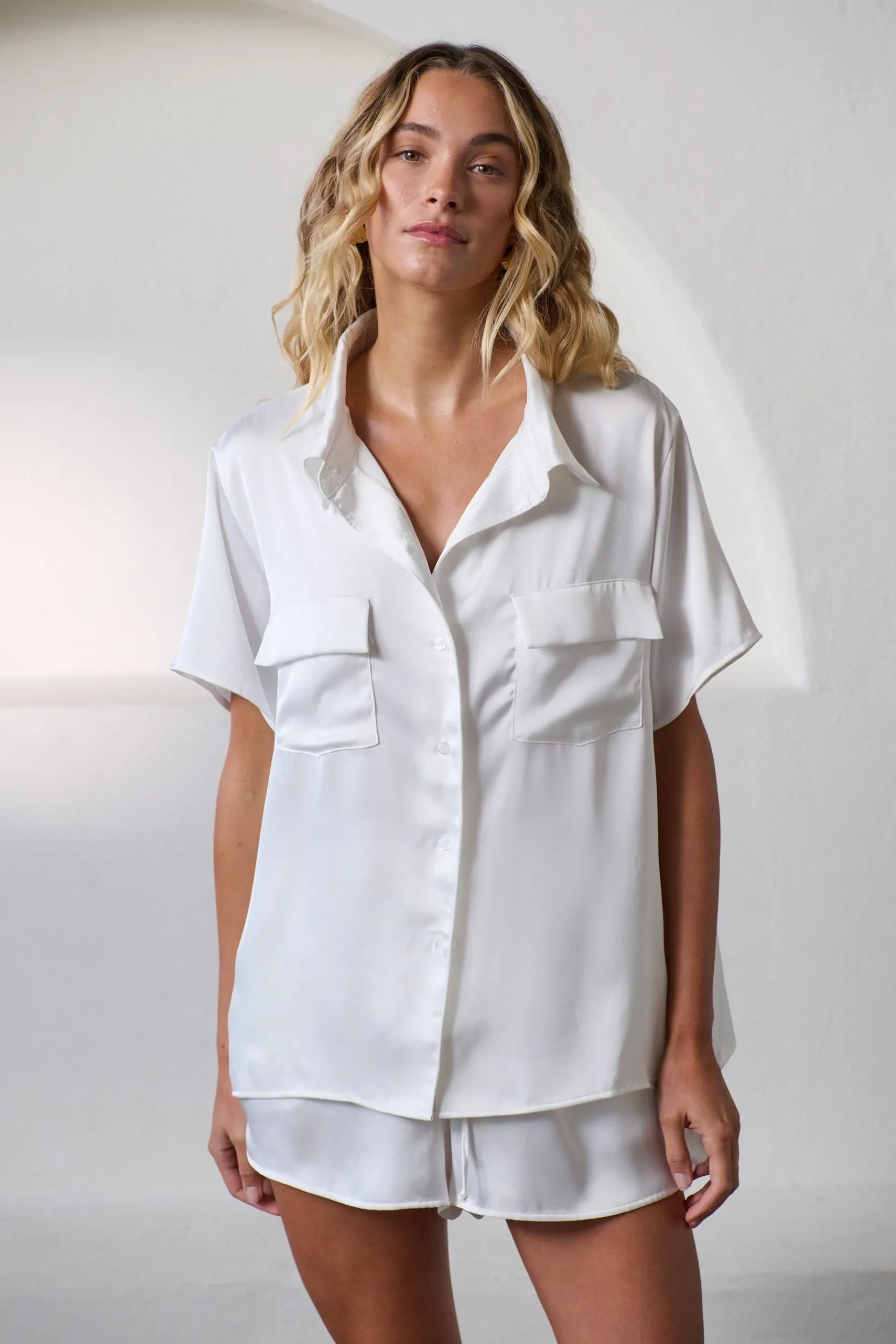 Kat The Label Gracie Short Sleeve Short Set Ivory | Sleep Sets | Sleep Sets