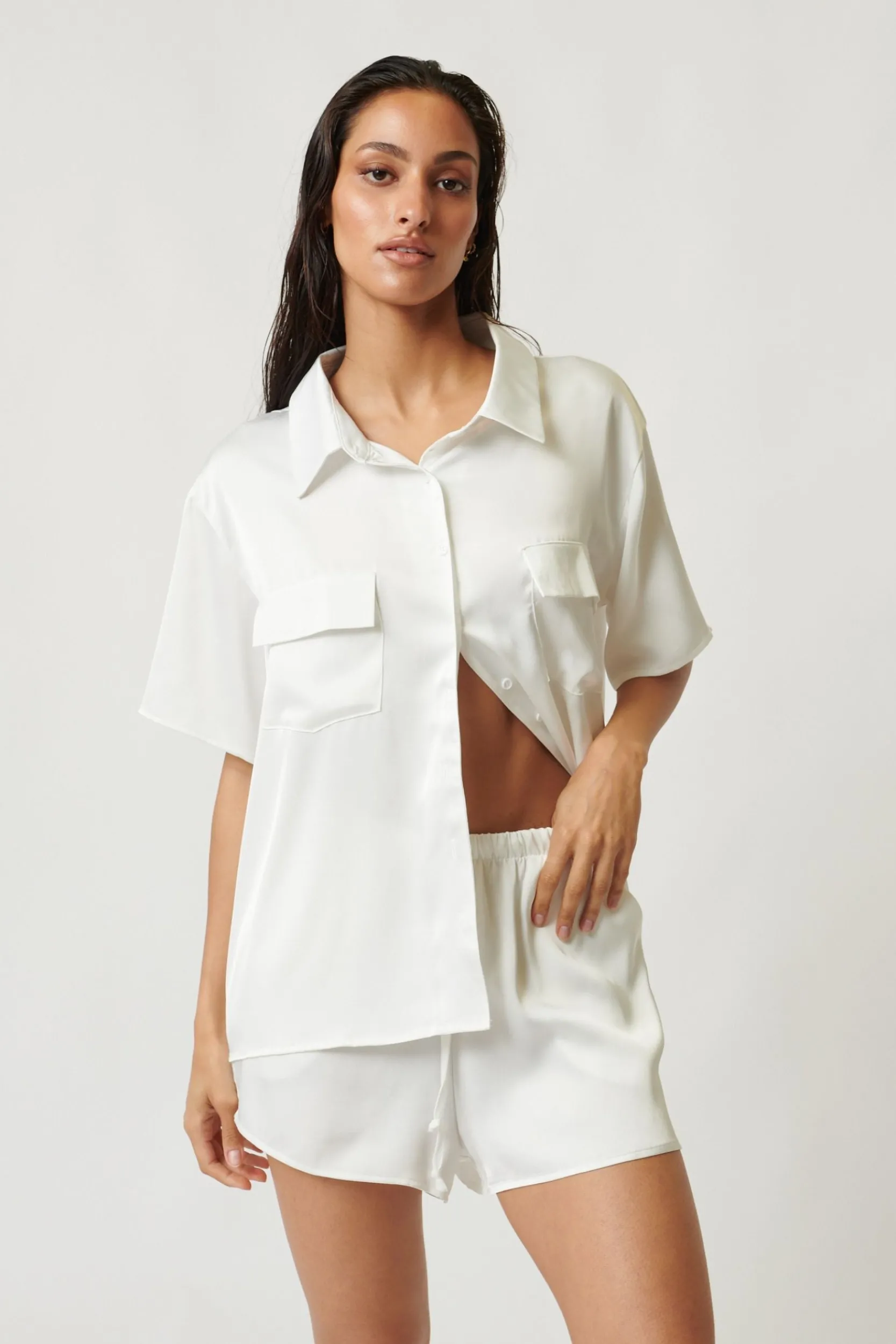Kat The Label Gracie Short Sleeve Short Set Ivory | Sleep Sets | Sleep Sets